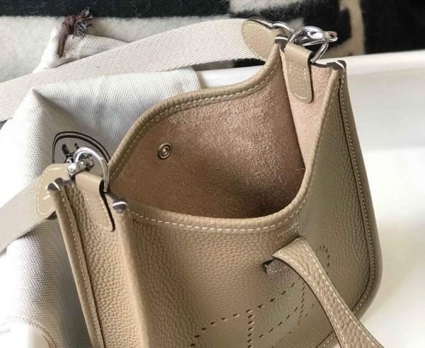 Replica Hermes Evelyne Bag Hermes Mini Crossbody Bag 20403 Silver Buckle Kakhi