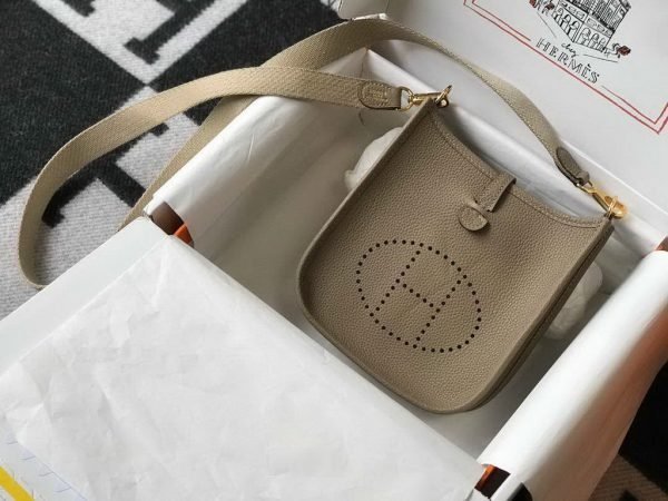 Replica Hermes Evelyne Bag Designer Hermes Mini Crossbody Bag 20395 Gold Buckle Gray