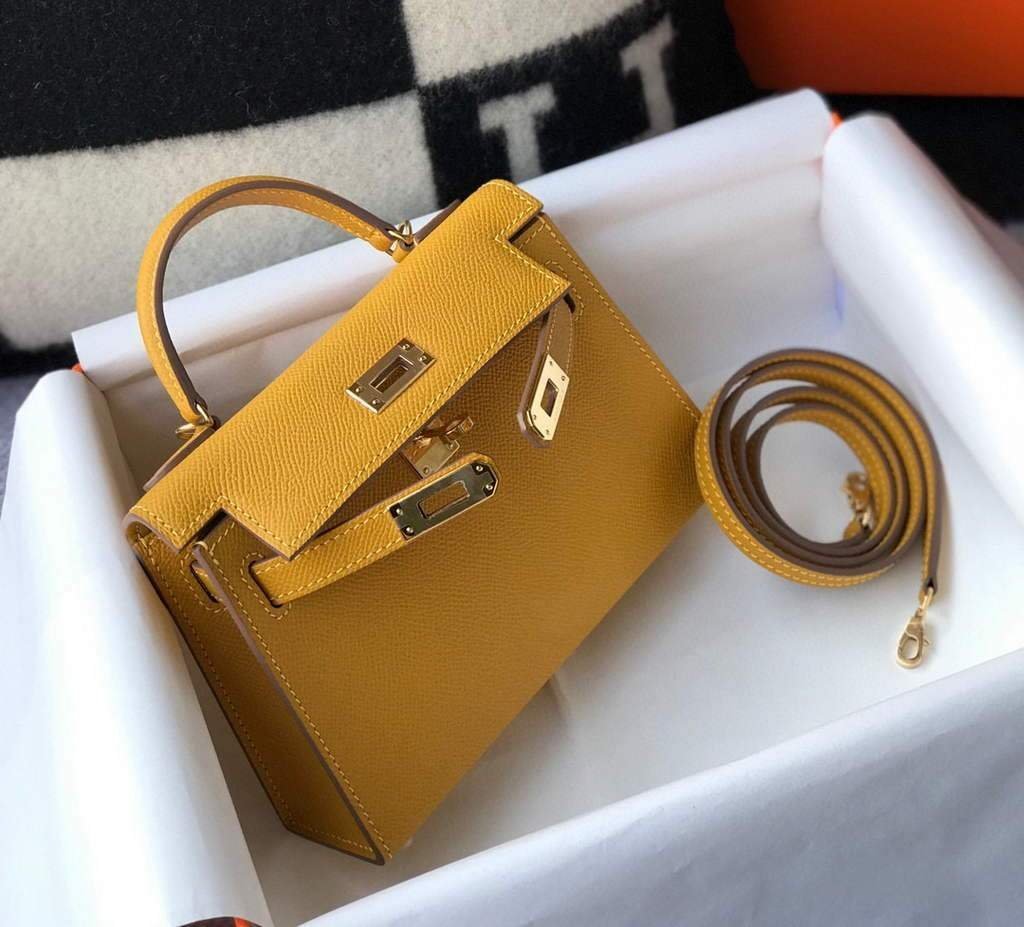 Replica Hermes Kelly Bag Hermes 19CM Epsom Shoulder Mini Bag Yellow 20463