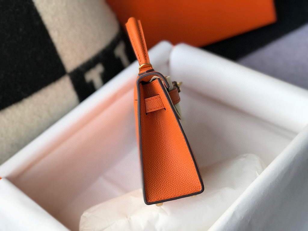 Replica Hermes Kelly Bag Hermes 19CM Epsom Shoulder Mini Bag Orange 20464