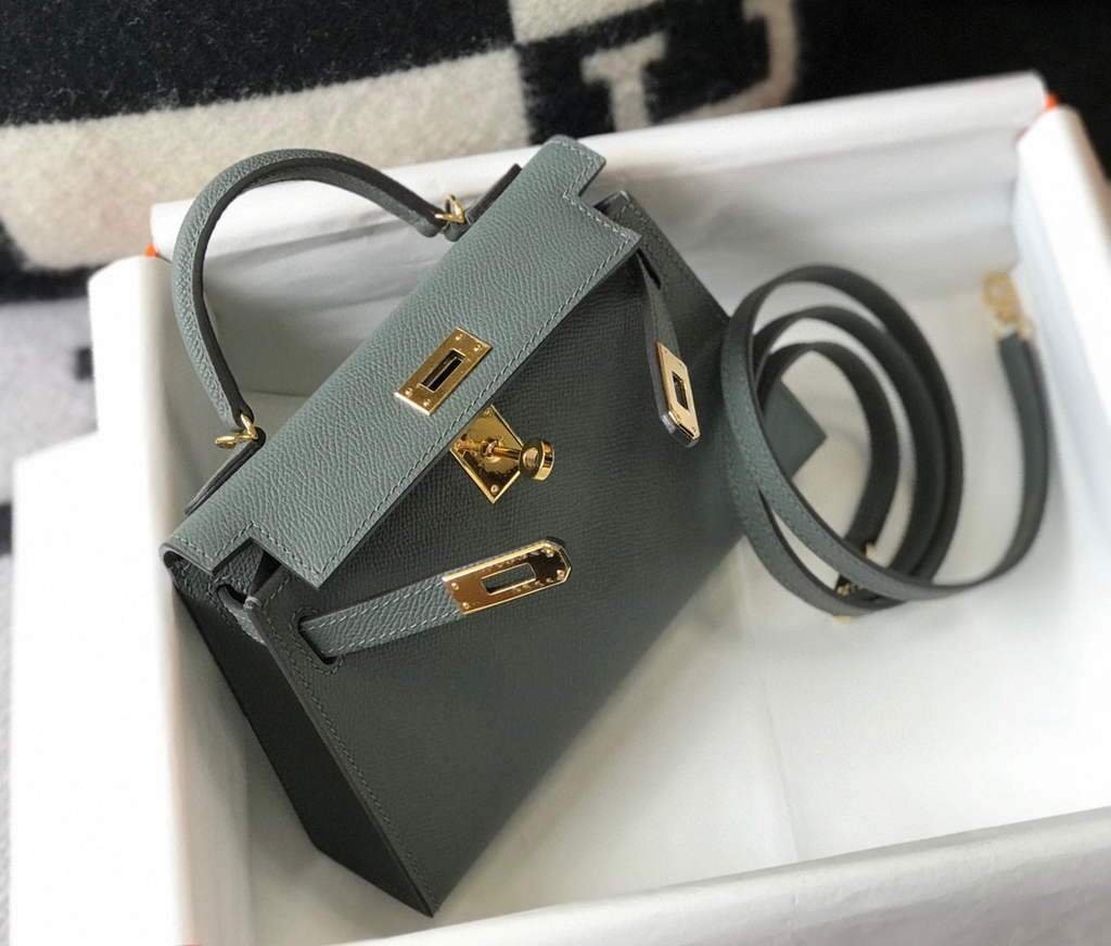 Replica Hermes Kelly Bag Hermes 19CM Epsom Shoulder Mini Bag Dark gray 20474