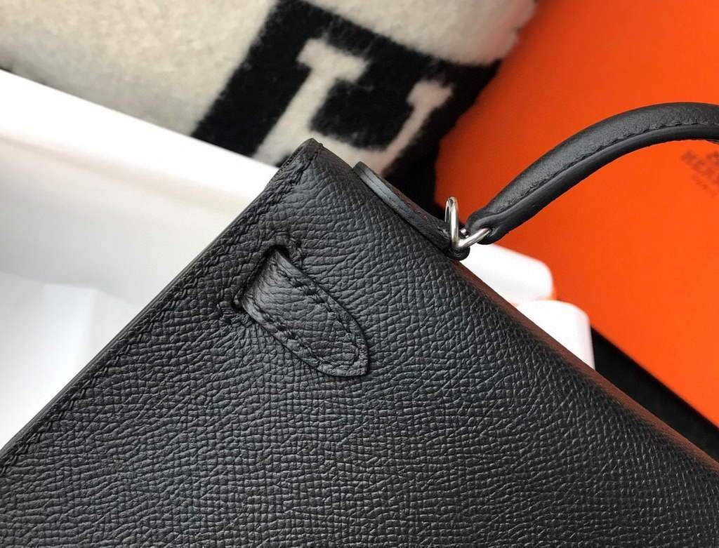 Replica Hermes Kelly Bag Hermes 19CM Epsom Shoulder Mini Bag Black Silver buckle 20456