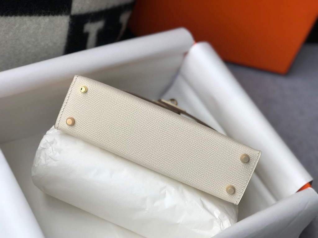 Replica Hermes Kelly Bag Hermes 19CM Epsom Shoulder Mini Bag Beige Gold buckle 20458
