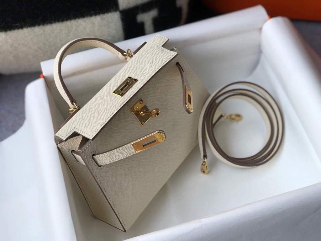 Replica Hermes Kelly Bag Hermes 19CM Epsom Shoulder Mini Bag Beige Gold buckle 20458