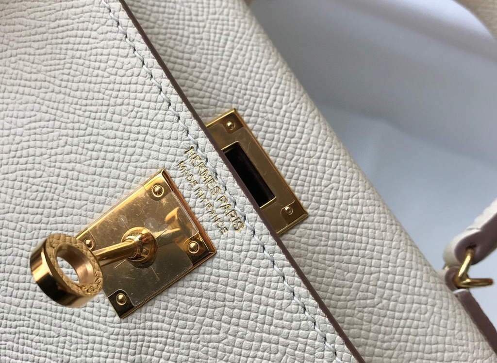 Replica Hermes Kelly Bag Hermes 19CM Epsom Shoulder Mini Bag Beige Gold buckle 20458