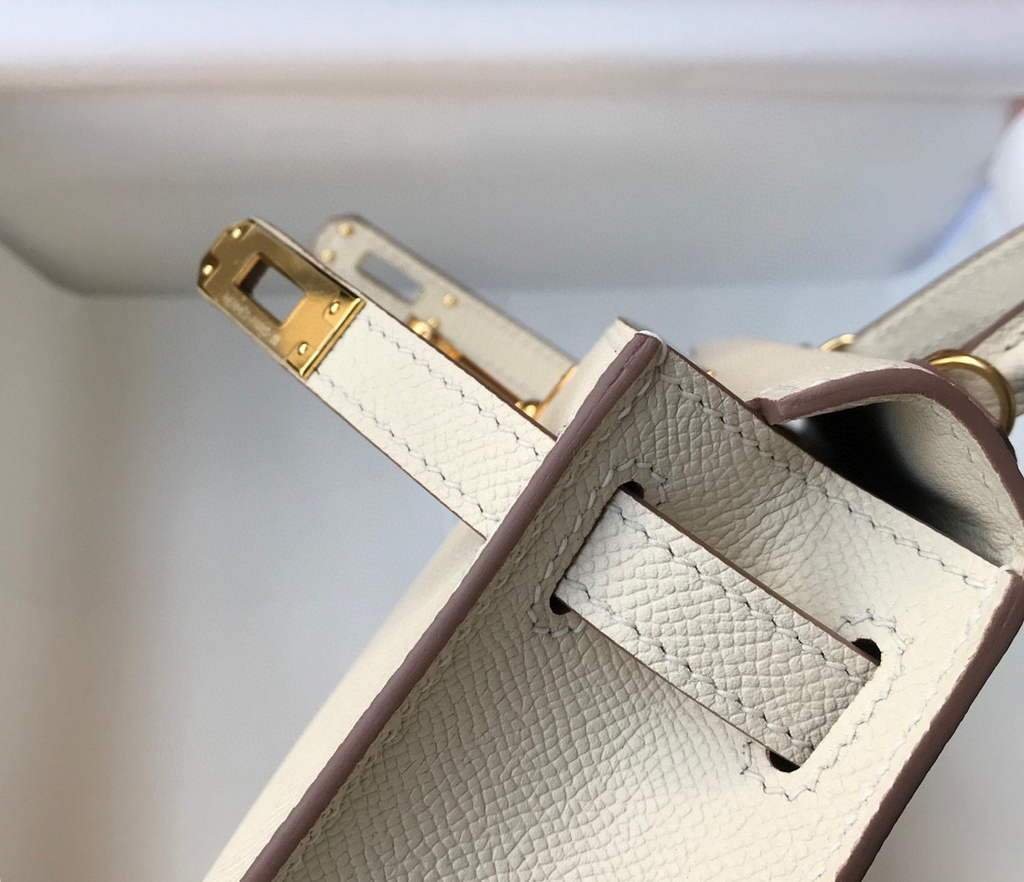 Replica Hermes Kelly Bag Hermes 19CM Epsom Shoulder Mini Bag Beige Gold buckle 20458