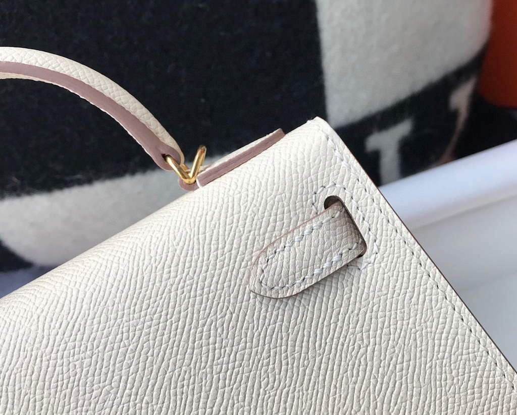 Replica Hermes Kelly Bag Hermes 19CM Epsom Shoulder Mini Bag Beige Gold buckle 20458