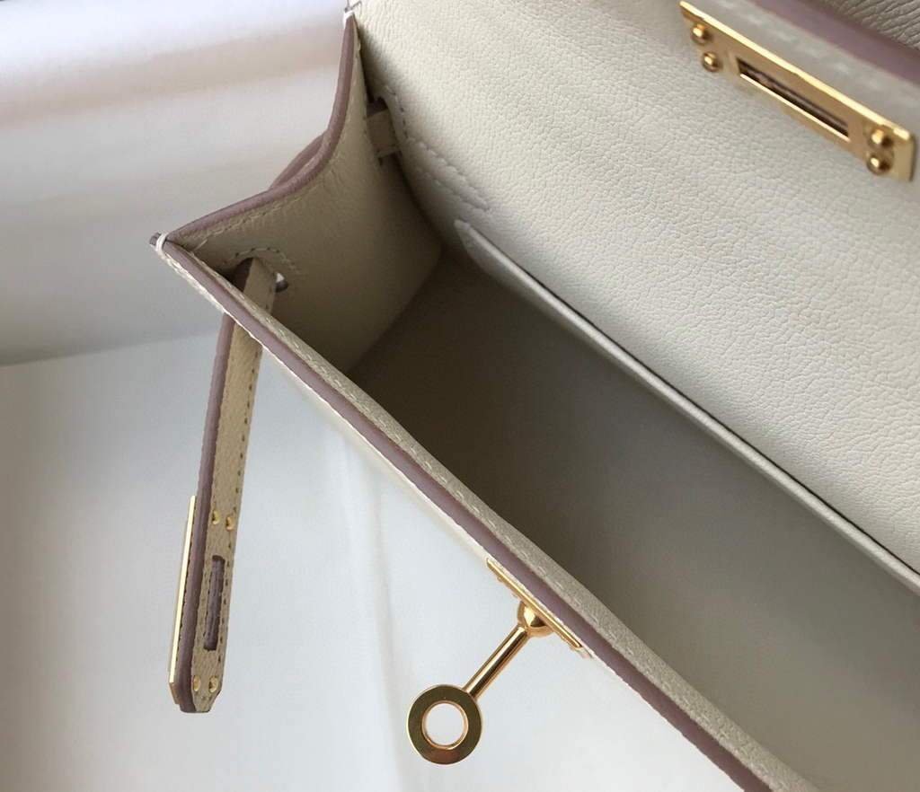 Replica Hermes Kelly Bag Hermes 19CM Epsom Shoulder Mini Bag Beige Gold buckle 20458